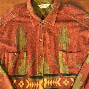 Orvis men's Southwestern Aztec 100% cotton Shirt Jacket Cabin button up Retro